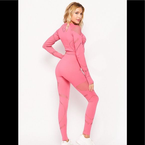 Seamless Macrame Laser Cut Longsleeve 2 Piece Sport Set - Picture 4 of 5